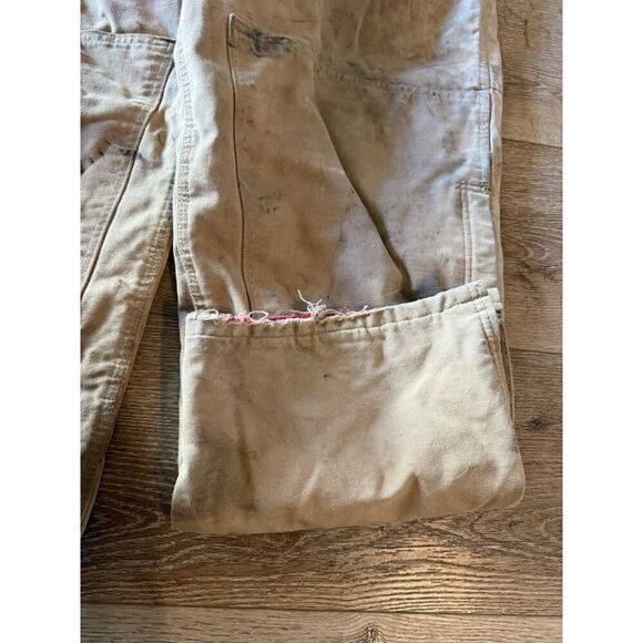 Carhartt Double Knee Insulated Canvas Duck Overalls Brown Distressed Size 46x32 - Picture 4 of 5